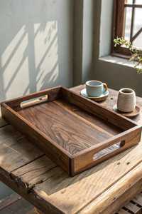 Mango Wood Lacquer Finish Breakfast Tray <b>Foldable</b> Handles Single Tier Dishwasher Safe Modern Kitchen Dining Room <b>Desk</b> Use - Product Image 5