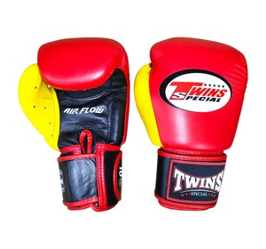 Gants de boxe faits main Twins Air Flow en cuir rouge, noir et jaune pour l'entraînement et le sparring - Prix de gros - Product Image 1