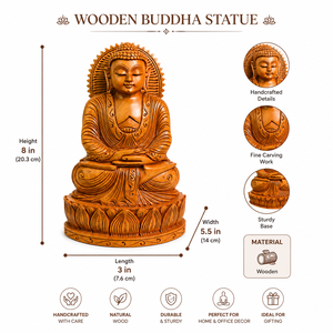 Estatua de Buda de Madera Hecha a Mano |   Escultura de Buda Meditando para Decoración de Oficina en Casa, Decoración de Meditación, Diwali, Boda, Diseño Zen Asiático - Product Image 5