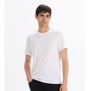 T-shirt blanc à manches courtes et col rond pour homme, coupe oversize, couleur unie, en mélange de coton super peigné, respirant, tricot jersey uni - Product Image 4