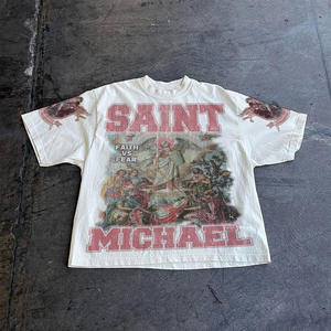 T-shirt graphique vintage Saint Michael pour hommes, Faith Over Fear, illustration religieuse, tee-shirt en coton surdimensionné, style streetwear - Product Image 1