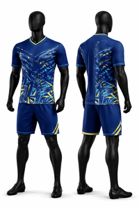 Ensemble de maillot de football pour homme, imprimé géométrique bleu, manches courtes, col rond, polyester respirant, coupe athlétique, toutes saisons, personnalisable - Product Image 5