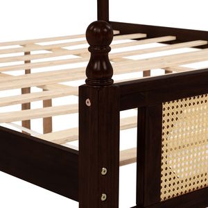 Lit en bois King Pine Espresso avec tête et pied de lit en rotin, plateforme centrale améliorée - Product Image 6