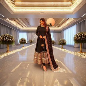 Heavy Faux Georgette Digital Print <b>Kurti</b> and Butter Silk Bottom Set Fancy Hand Work Ethnic Party Wear Full Stitched Outfit - Product Image 1