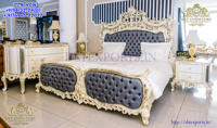 Lit Queen Size, Style Empire Royal, 4 pièces, lit classique italien, avec Tables latérales, noir Royal et doré, meubles de chambre à coucher