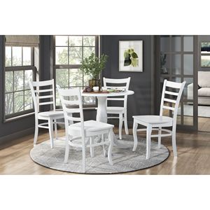 Set da Pranzo 5 Pezzi Finitura Bianca, Stile Rustico Casual, Tavolo da Cucina con 4 Sedie in Legno con Schienale a Scala per Sala da Pranzo - Product Image 1