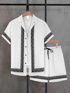 Fully Customizable Autumn Men's Casual 2-Piece Summer Sets Short Sleeve Button T-Shirt and Varsity Shorts 100% Cotton <b>Track</b> <b>Suit</b> - Product Image 6