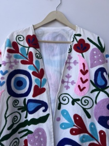 Traditional Handmade Suzani Embroidered Short <b>Kimono</b> <b>Jacket</b> Statement <b>Jacket</b> Coat - Product Image 5