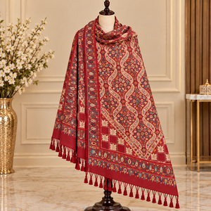 Châle en pure laine de cachemire indienne, travail luxueux, design époustouflant, motif feuille printemps/hiver, style musulman, multicolore - Product Image 2