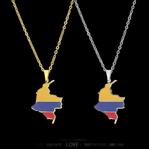 Pendentif Carte de la Colombie avec Moissanite, Couleurs du Drapeau Jaune Bleu Rouge, Chaînes en Or Jaune 10K, Bijou de Luxe pour Femme, Héritage Culturel - Product Image 5