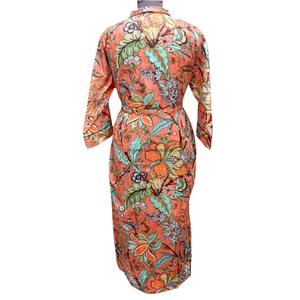 Bata de Manga Larga con Estampado Floral de Verano y Otoño, 100% Algodón Suave, Lavable a Máquina, de Secado Rápido, Transpirable, con Cuello en V y Cinturón para Mujer, 220g - Product Image 6