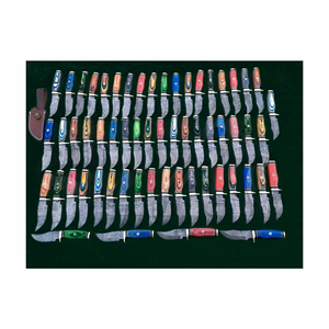 Cuchillos de caza de Damasco al por mayor a bajo precio, cuchillo de hoja fija forjado para camping con mango de madera y latón personalizado para minoristas - Product Image 6