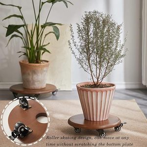Chariot à plantes en bois robuste avec roues, déplaceur de pots ronds, chariot à plantes pour pots d'intérieur et d'extérieur - Product Image 3