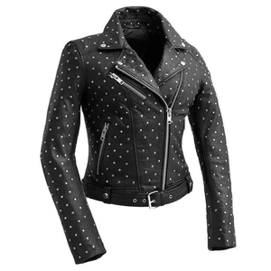 Chaqueta de cuero genuino para hombre, plateada, hecha a mano, con tachuelas de alta calidad. - Product Image 1