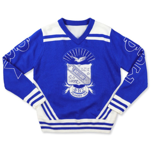 Phi Beta Sigma Wool V Neck <b>Sweater</b> Royal Blue Greek Letter <b>Pullover</b> Premium Knit Fraternity Apparel Classic Fit Top - Product Image 1