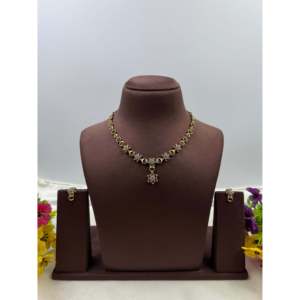 Indian Ethnic Artificial Jewellery Kritika Victorian Delicate Gold Plated CZ Necklace & Earring Set for Bridal - Product Image 2