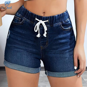 Shorts de mezclilla azules para mujer con logo personalizado, estilo vintage, lavado, cintura alta, rotos, informales, ropa de verano. - Product Image 2
