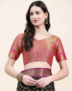 Sari en soie artisanale Banarasi noir traditionnel pour femmes KV, avec un design tissé, pour les occasions de fête, avec un chemisier non cousu - Product Image 2