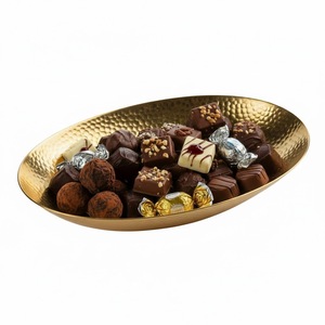 Hotel <b>Tabletop</b> Chocolate Sweets Serving Tray Handcrafted Great Quality Gold Metal Round Chocolate Tray For Special Occasions - Product Image 1