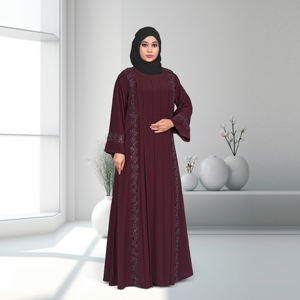 Abaya Nida Modeste avec Panneau Brodé, Robe Islamique à Manches Longues, Fermeture Avant, Style Dubaï, Légère, pour Femmes Musulmanes, Idéale pour l'Aïd et les Occasions Spéciales - Product Image 2