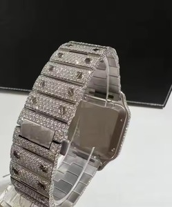 Montre de luxe carrée en acier inoxydable avec lunette sertie de diamants, affichage analogique de la date, bracelet unisexe tendance, boîtier de 38 mm, bracelet de 20 cm - Product Image 2