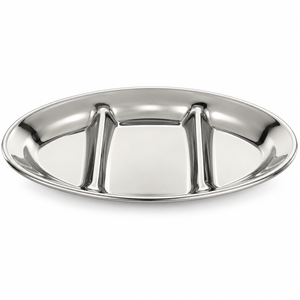 Plateau de service rond en acier inoxydable poli à 3 compartiments, plateau à apéritif moderne en métal pour les fêtes - Product Image 1