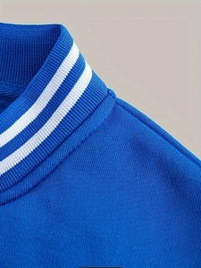Chaqueta Varsity Azul y Blanca para Hombre, con Cierre, Cuello Alto, Bloques de Color, Estilo Béisbol, para Otoño - Product Image 4