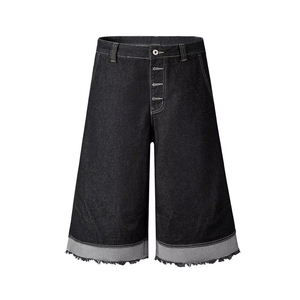 Shorts en toile pour hommes, bords bruts, multi-poches, design personnalisé, style workwear, coupe large, ourlets coupés, séchage rapide - Product Image 3