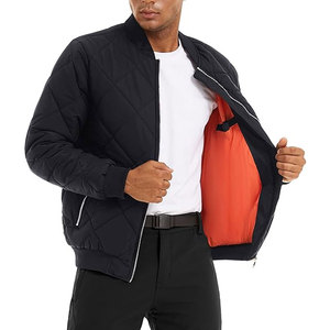 Chaqueta Bomber Acolchada Negra para Hombre, Cuello Mao, Cierre de Cremallera, Cortavientos, Informal, de Invierno, con Relleno de Poliéster, Corte Regular - Product Image 4