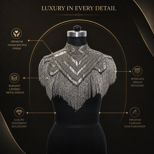 Luxury Antique Silver Detachable Braided Zinc Alloy Metallic Shoulder Collar Epaulette Fringe <b>Cape</b> | Handcrafted Statement - Product Image 5