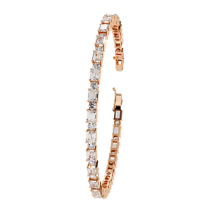 Bracelet tennis taille émeraude East West – Diamants de laboratoire CVD ronds alternés, en or rose massif 10K 14K 18K, ligne éternité - Product Image 2