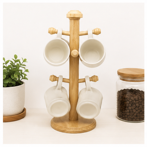 Premium Quality Solid Wood Mug Holder Tree With 6 <b>Hooks</b> Eco-Friendly Coffee Cup Organizer Stand For <b>Kitchen</b> Countertop Storage - Product Image 2