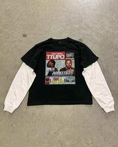 <b>Black</b> White <b>Long</b> Sleeve <b>T</b>-<b>Shirt</b> Oversized Streetwear Crew Neck Silk Screen Printed 100% Cotton Men's Tee - Product Image 1
