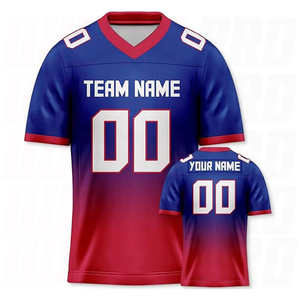 Custom American Football Jersey Unisex V-Neck Short Sleeve Gradient Team Name Number Heat-Transfer Printed Breathable Front - Product Image 1