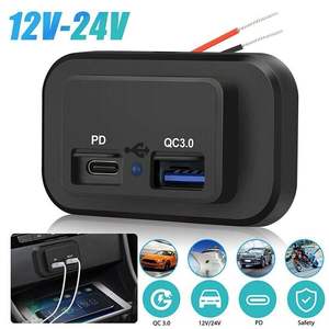 Chargeur de voiture double USB PD QC3.0 12-24V 4.8A Charge rapide Prise de courant LED pour bateaux et camping-cars - Product Image 5