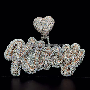 Rappeur bijoux hommes 925 argent Sterling Moissanite diamant pendentif or Rose deux tons coeur fermoir nom personnalisé lettre pendentif - Product Image 1