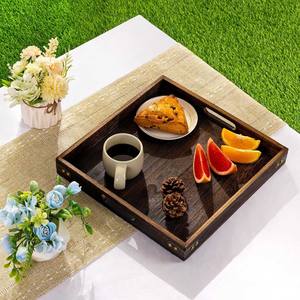 Grands plateaux de service carrés en bois de manguier naturel avec poignée Plateau en bois décoratif pour la maison Salon Table basse moderne - Product Image 2