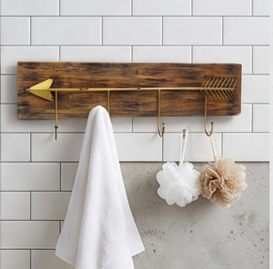 Perchero de pared de madera rústica premium con diseño de flecha de latón, 4 ganchos, hecho a mano, para guardar ropa. - Product Image 2