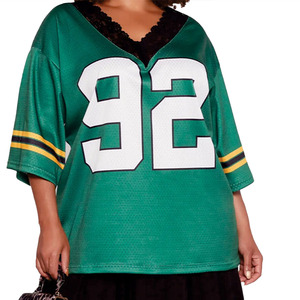 Trendy New Women's Brazil American Football jersey Striped Lace Mesh Jersey OEM Private Label Green Team Mesh T- Shirt Supplier - Product Image 5