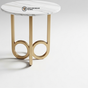 Luxury Round White Marble Top <b>Stool</b> with Gold Geometric Metal Base Modern Decorative Accent Side Table <b>for</b> Hotel & Home Decor - Product Image 6