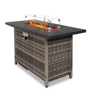 43-Inch Volcanic Stone Black Outdoor Fire <b>Table</b> 50000 BTU Gas <b>Firepit</b> - Product Image 4
