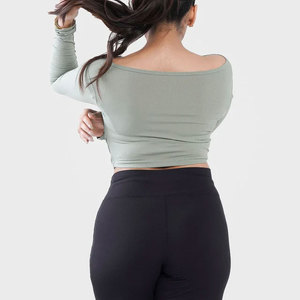Ropa Deportiva Informal para Mujer, Transpirable, Ligera, 210 Gsm, Cuello Ancho, Manga Larga, Camiseta Elástica de Poliéster sin Costuras para Gimnasio - Product Image 2