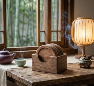 Wood Round Coaster Set Non Slip Drink Mate Asian Zen Style <b>Table</b> Decoration for Home Tea Ceremony from TIMELESS CRAFT - Product Image 6
