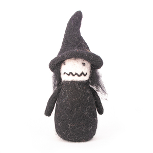 Handmade Felt Wool Black Witch – Small Needle Felted <b>Doll</b> Figurine Halloween Decor Gift - Product Image 1