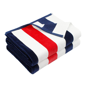 Striped Cotton Beach <b>Towel</b> Rectangular Woven Quick-Dry Blue White <b>Red</b> Pattern - Product Image 1