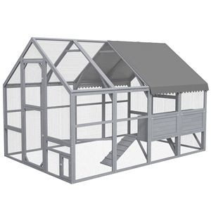 Grande Pollaio 2,7m x 1,8m x 1,8m con Nido e Copertura Impermeabile e Anti-UV per 8-12 Galline, Grigio - Product Image 1