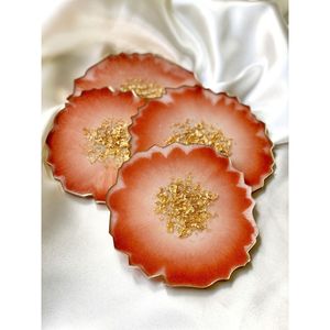 Sous-verres en résine époxy de luxe avec motif floral en feuille d'or, ensemble de sous-verres faits à la main pour tasses à café, thé, décoration de table et de maison - Product Image 4
