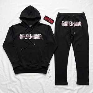 Conjunto Deportivo de Dos Piezas para Hombre, Invierno, Verde, Grueso, 100% Algodón, Sudadera con Cierre y Pantalones Deportivos, Estilo Casual, Atlético, Urbano - Product Image 1