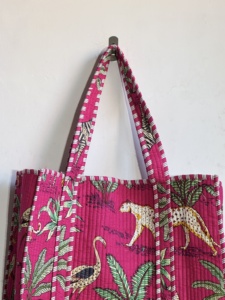 Bolsa de Mano de Algodón con Estampado Tropical Rosa, Estilo Bohemio, Abierta, para Todas las Temporadas, Bolsa de Compras - Product Image 3