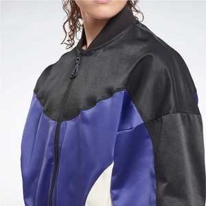 Unisex Color Blocking Bomber <b>Jacket</b> Stand Collar Batwing <b>Sleeve</b> Zipper Closure Windproof Sporty Style Autumn Season <b>Short</b> Length - Product Image 5
